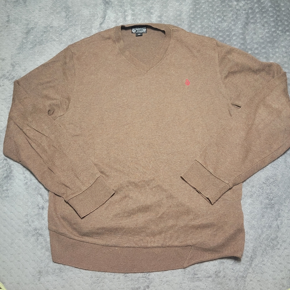 Volcom V Neck Sweater Mens Size XL Brown Casual Skater Emo Pull Over